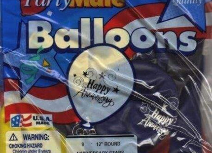 PartyMate - 12" Happy Anniversary Shooting Stars Latex Balloons (8ct) - SKU:92458 - UPC:071444924580 - Party Expo