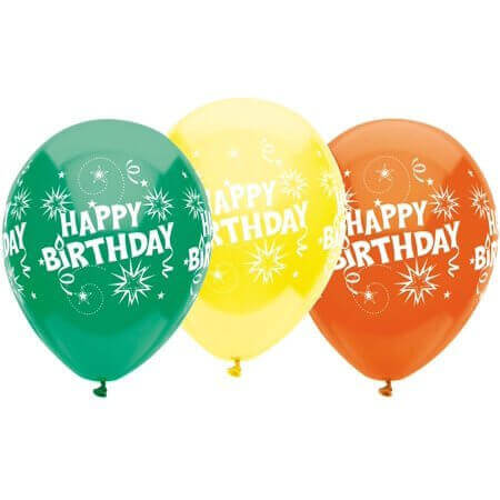 PartyMate - 12" Happy Birthday Bursts Latex Balloons - Multicolors (6ct) - SKU:48026 - UPC:071444480260 - Party Expo