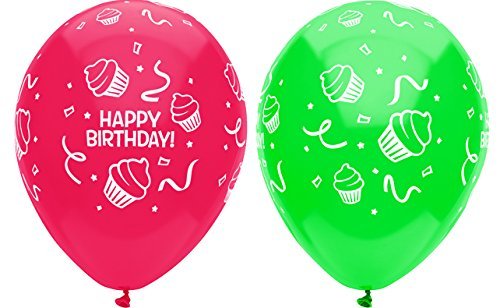 PartyMate - 12" Happy Birthday Cupcakes Latex Balloons - Multicolors (6ct) - SKU:39346 - UPC:071444393461 - Party Expo