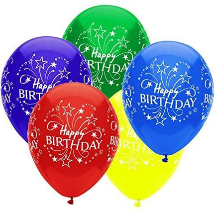 PartyMate - 12" Happy Birthday Shooting Stars Latex Balloons - Multicolor (6ct) - SKU:480918 - UPC:071444480918 - Party Expo