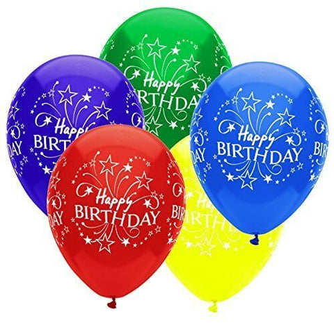 PartyMate - 12" Happy Birthday Shooting Stars Latex Balloons - Multicolor (6ct) - SKU:480918 - UPC:071444480918 - Party Expo