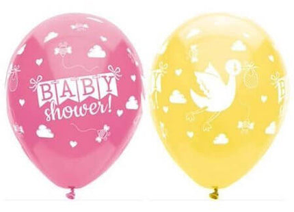 PartyMate - 12" Pastel Baby Shower Stork Latex Balloons - Multicolor (6ct) - SKU:24370 - UPC:071444243704 - Party Expo