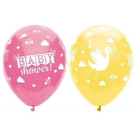 PartyMate - 12" Pastel Baby Shower Stork Latex Balloons - Multicolor (6ct) - SKU:24370 - UPC:071444243704 - Party Expo