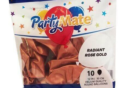 PartyMate - 12" Radiant Rose Gold Latex Balloons (10ct) - SKU:88412 - UPC:071444884129 - Party Expo