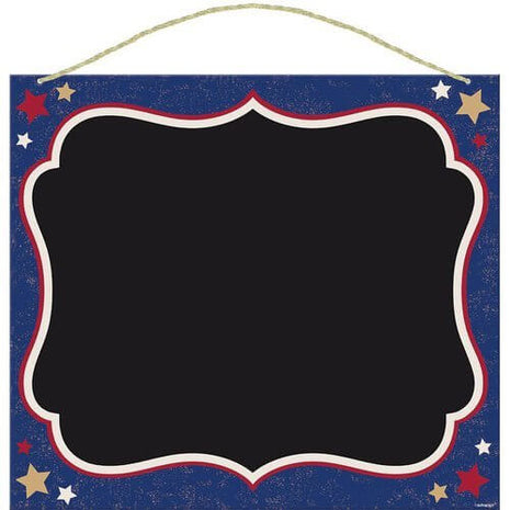 Patriotic Americana Chalkboard Sign with Rope Hanger - SKU:210421 - UPC:809801776424 - Party Expo