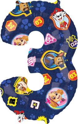 Paw Patrol - 26" Number '3' Blue Mylar Balloon - SKU:104495 - UPC:026635421379 - Party Expo