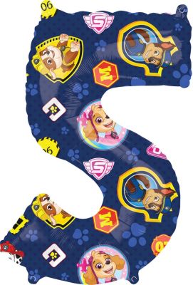 Paw Patrol - 26" Number '5' Blue Mylar Balloon - SKU:104497 - UPC:026635421393 - Party Expo