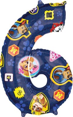 Paw Patrol - 26" Number '6' Blue Mylar Balloon - SKU: - UPC:026635421409 - Party Expo