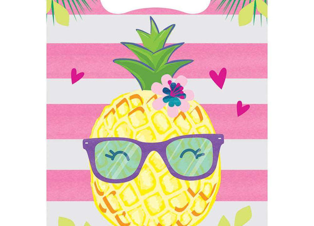 Pineapple Printed Decorative Loot Bags - Pink & Yellow - SKU:332429 - UPC:039938511357 - Party Expo