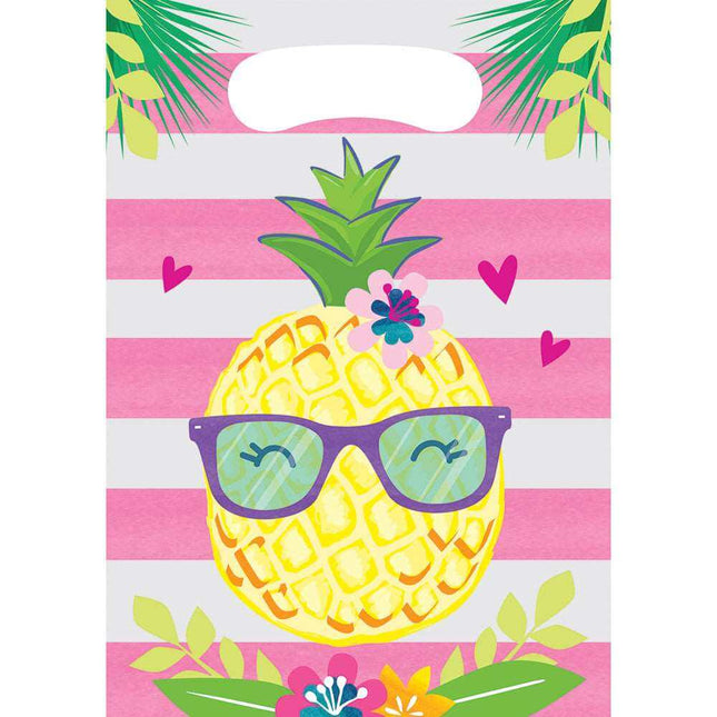 Pineapple Printed Decorative Loot Bags - Pink & Yellow - SKU:332429 - UPC:039938511357 - Party Expo