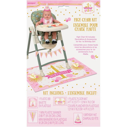 Pink and Gold Girls 1st Birthday High Chair Decorating Kit - SKU:58159 - UPC:011179581597 - Party Expo