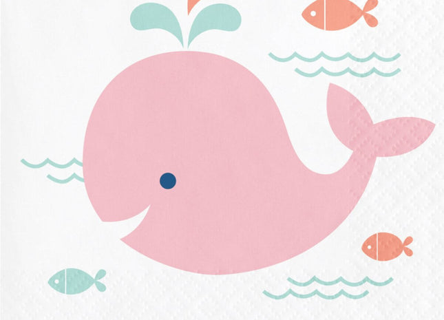 Pink Baby Whale Beverage Napkins (16ct) - SKU:322189 - UPC:039938389147 - Party Expo