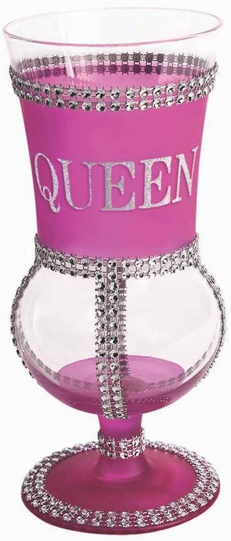 Pink Glass Goblet with Silver Sequins Queen - SKU:F78027 - UPC:721773780271 - Party Expo