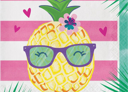 Pink & Green Happy Pineapple Striped Lunch Napkins (16ct) - SKU:332424 - UPC:039938511302 - Party Expo