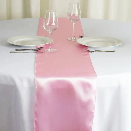 Pink Satin Table Runner 12" * 108" - SKU:RUN_STN_PINK - UPC:235036339330 - Party Expo