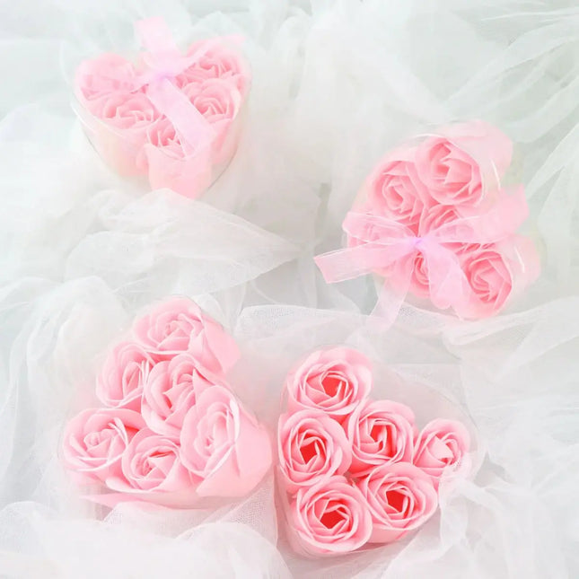 Pink Scented Rose Favor Soap Gift Box with Ribbon - Pack 6 - SKU: - UPC:234275780637 - Party Expo