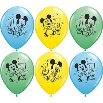 Pioneer - 12" Disney Mickey 1st Birthday Latex Balloons (6ct) - SKU:30844 - UPC:071444308441 - Party Expo