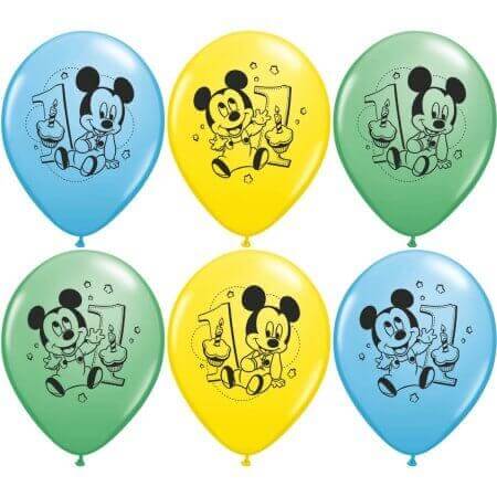 Pioneer - 12" Disney Mickey 1st Birthday Latex Balloons (6ct) - SKU:30844 - UPC:071444308441 - Party Expo