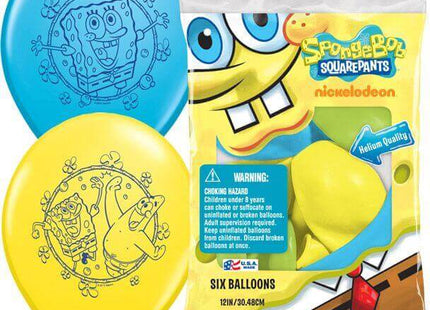 Pioneer - 12" SpongeBob Squarepants Latex Balloons - Multicolor (6ct) - SKU:48388 - UPC:071444483889 - Party Expo