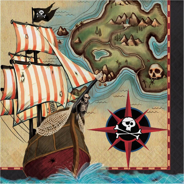 Pirate's Map Lunch Napkins (16ct) - SKU:665969 - UPC:039938217525 - Party Expo