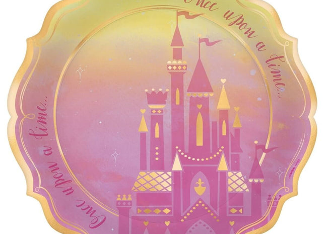 Princess Once Upon a Time Extra Large Metallic Paper Plates (8ct) - SKU:5972357 - UPC:192937053522 - Party Expo