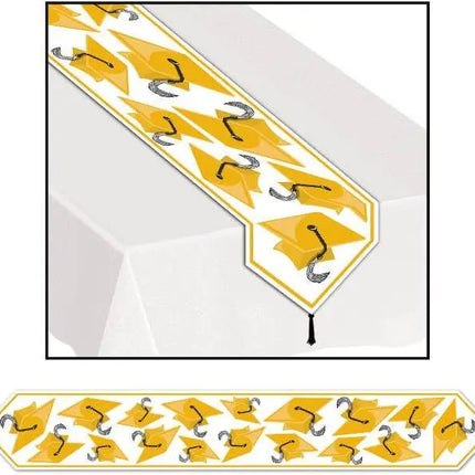 Printed Grad Cap Table Runner - Gold - Party Expo