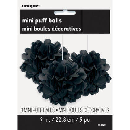 Puff Tissue Decoration 9" Black 3 count - SKU:64220 - UPC:011179642205 - Party Expo