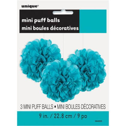 Puff Tissue Decoration 9" Caribbean Teal - 3 count - SKU:64223 - UPC:011179642236 - Party Expo