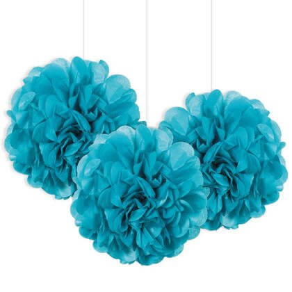 Puff Tissue Decoration 9" Caribbean Teal - 3 count - SKU:64223 - UPC:011179642236 - Party Expo