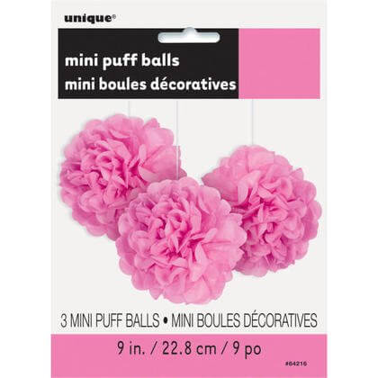 Puff Tissue Decoration 9" Hot Pink - 3 count - SKU:64216 - UPC:011179642168 - Party Expo