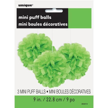 Puff Tissue Decoration 9" Lime Green - 3 count - SKU:64214 - UPC:011179642144 - Party Expo