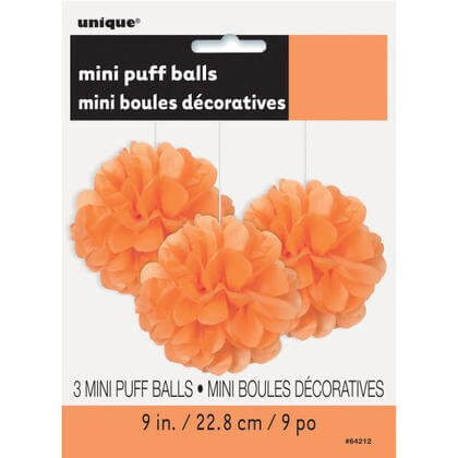 Puff Tissue Decoration 9" Orange - 3 count - SKU:64212 - UPC:011179642120 - Party Expo