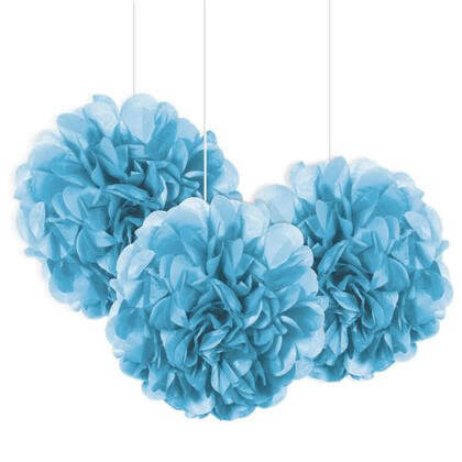 9" Puff Tissue Decoration - Powder Blue (3ct) - SKU:64219 - UPC:011179642199 - Party Expo