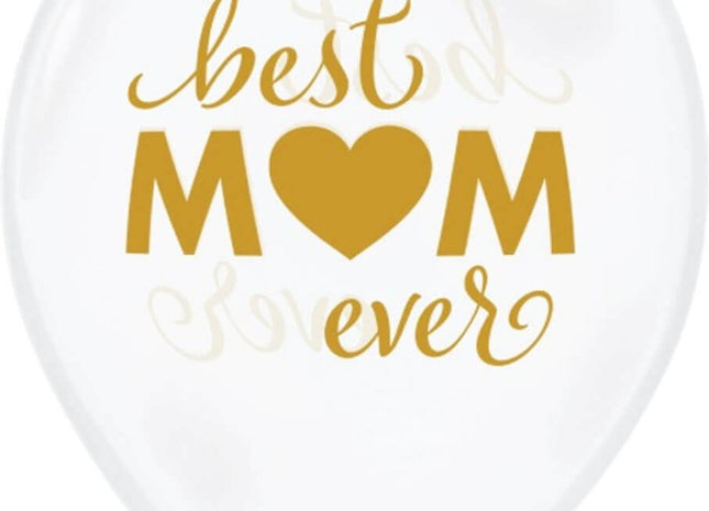 Qualatex - 11" Best Mom Ever Diamond Clear Latex Balloons - SKU:98542 - UPC:071444985420 - Party Expo