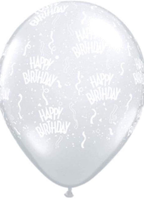 Qualatex - 11" Birthday A-Round Clear Latex Balloons (50ct) - SKU:56243 - UPC:071444370943 - Party Expo