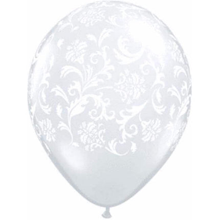 Qualatex - 11" Clear Damask Print Latex Balloons (50ct) - SKU:56279 - UPC:071444375078 - Party Expo