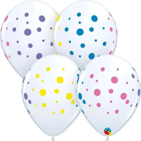 Qualatex - 11" Colorful Polka Dots Latex Balloons (50ct) - SKU:11851 - UPC:071444882170 - Party Expo