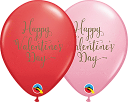 Qualatex - 11" Happy Valentine's Day Script Latex Balloon - Red & Pink - SKU:82147 - UPC:071444460620 - Party Expo