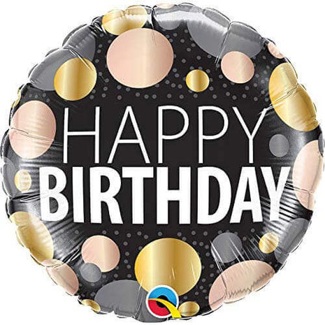 Qualatex - 18" Birthday Big Metallic Dots Mylar Balloon #162 - SKU:104147 - UPC:071444122665 - Party Expo