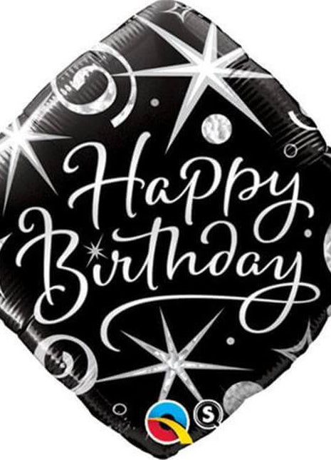 Qualatex - 18" Birthday Elegant Sparkle Swirl Mylar Balloon #339 - SKU:50992 - UPC:071444299862 - Party Expo