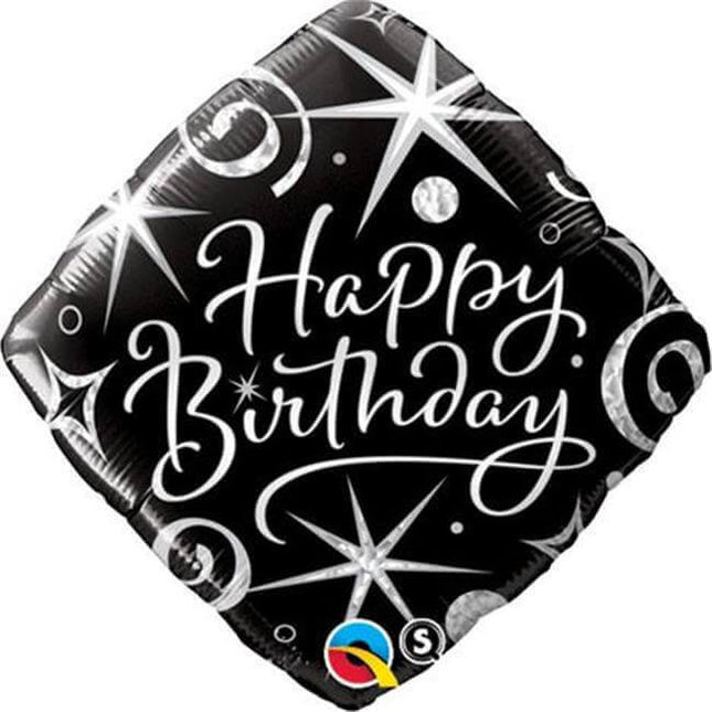 Qualatex - 18" Birthday Elegant Sparkle Swirl Mylar Balloon #339 - SKU:50992 - UPC:071444299862 - Party Expo