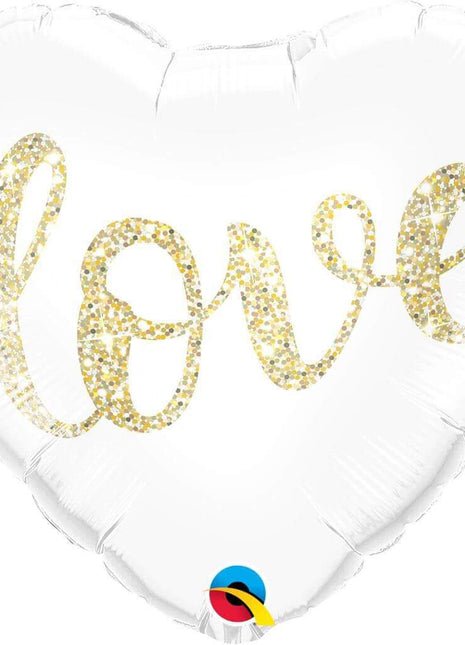 Qualatex - 18" Love Glitter Gold Mylar Balloon #76 - SKU:57320 - UPC:071444573207 - Party Expo