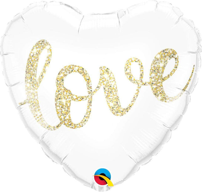 Qualatex - 18" Love Glitter Gold Mylar Balloon #76 - SKU:57320 - UPC:071444573207 - Party Expo