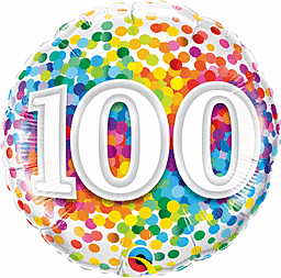 Qualatex - 18" Rainbow Confetti 100 Mylar Balloon #128 - SKU:85788 - UPC:071444495639 - Party Expo