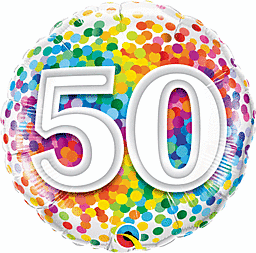 Qualatex - 18" Rainbow Confetti 50 Mylar Balloon #124 - SKU:85773 - UPC:071444495349 - Party Expo