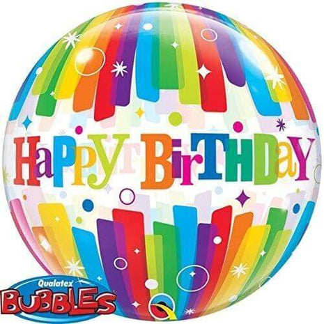 Qualatex - 22" Happy Birthday Bubble Balloon - Multicolor - SKU:91725 - UPC:071444576321 - Party Expo