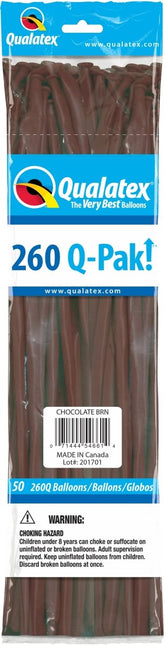 Qualatex - 260Q Qpak Chocolate Brown Latex Balloons (50ct) - Party Expo