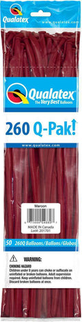 Qualatex - 260Q Qpak Maroon Latex Balloons (50ct) - SKU:57213 - UPC:071444572132 - Party Expo