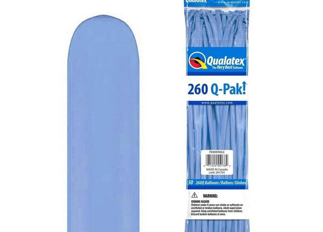 Qualatex - 260Q Qpak Periwinkle Latex Balloons (50ct) - SKU:89916 - UPC:071444551762 - Party Expo