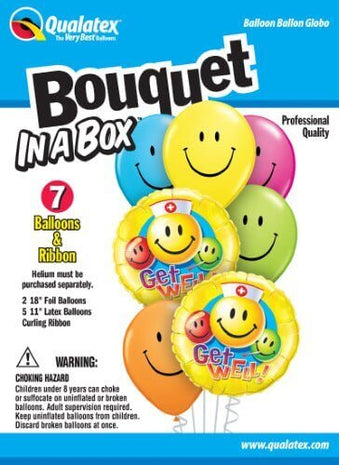 Qualatex - "Bouquet In A Box" Get Well Smiles Mylar & Latex Balloons (7ct) - SKU:30942 - UPC:071444309424 - Party Expo